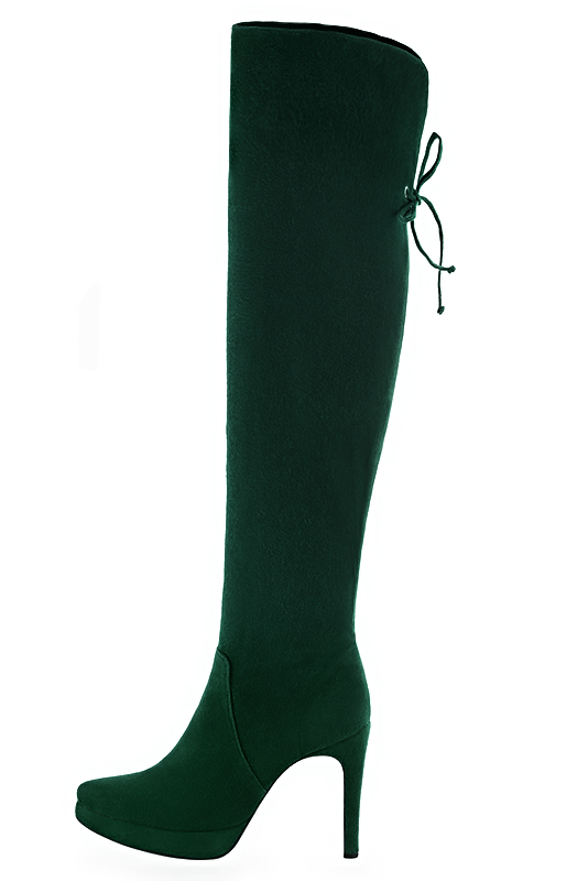 French elegance and refinement for these forest green leather thigh-high boots, 
                available in many subtle leather and colour combinations. Pretty thigh-high boots adjustable to your measurements in height and width
Customizable or not, in your materials and colors.
Its side zip and rear opening will leave you very comfortable.
The platform cushions the height of the heel and makes this boot comfortable. 
                Made to measure. Especially suited to thin or thick calves.
                Matching clutches for parties, ceremonies and weddings.   
                You can customize these thigh-high boots to perfectly match your tastes or needs, and have a unique model.  
                Choice of leathers, colours, knots and heels. 
                Wide range of materials and shades carefully chosen.  
                Rich collection of flat, low, mid and high heels.  
                Small and large shoe sizes - Florence KOOIJMAN
